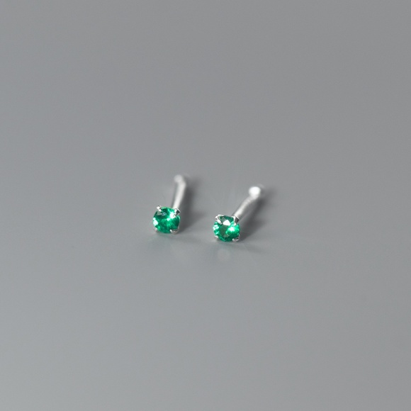 Sterling Silver Blue Earrings Minimal Earrings Rhinestone Classic Stud Earrings - Picture 2 of 5